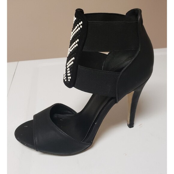 Michael Antonio Black Stiletto Open Toe Cutout Padded Beaded Shoe 7.5 PO G - Picture 5 of 14